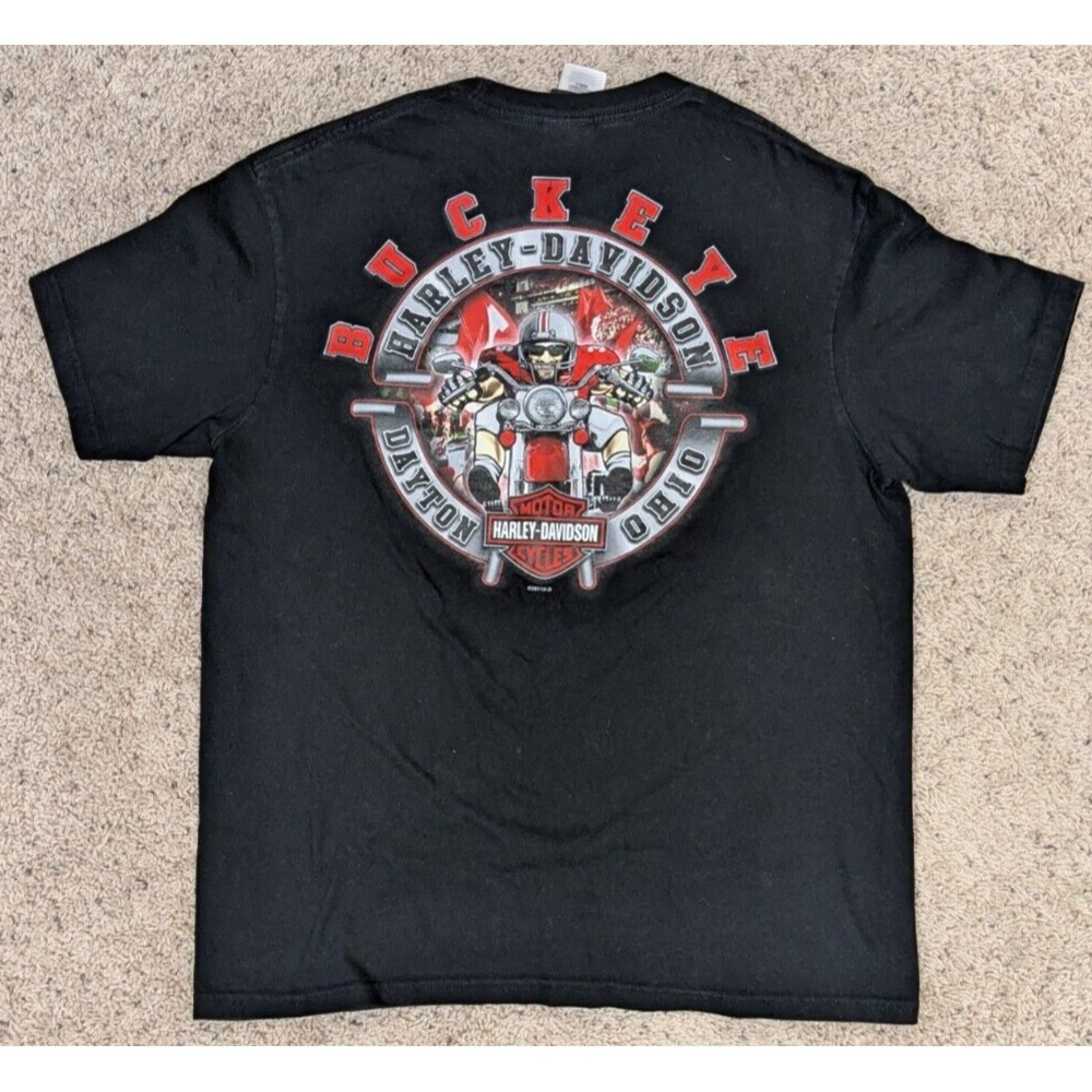 Ohio State Buckeyes Shirt Mens Large Black Harley Davidson Biker Motorcycle OSU